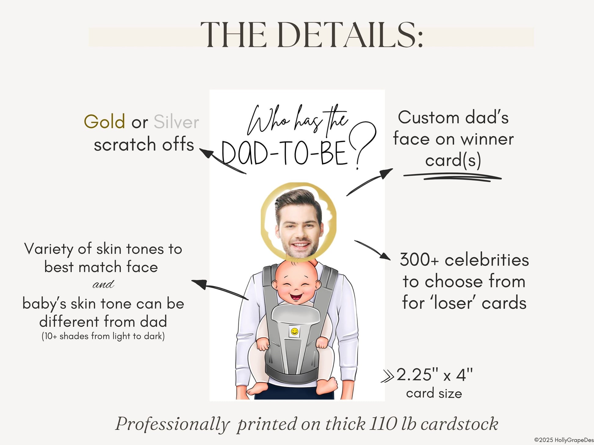 Baby shower games Who Has the Dad scratch off printed cards , the details