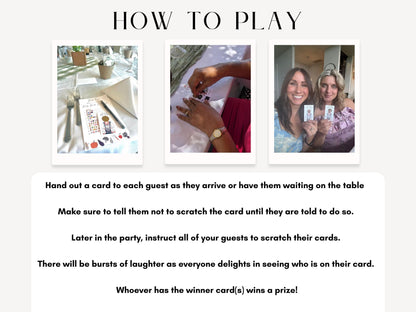 Baby shower games Who Has the Dad scratch off printed cards, how it works