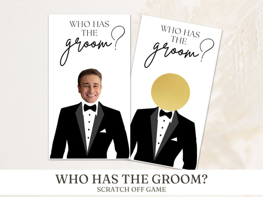 Who Has the Groom scratch off bridal shower game cards – fun printed wedding party game