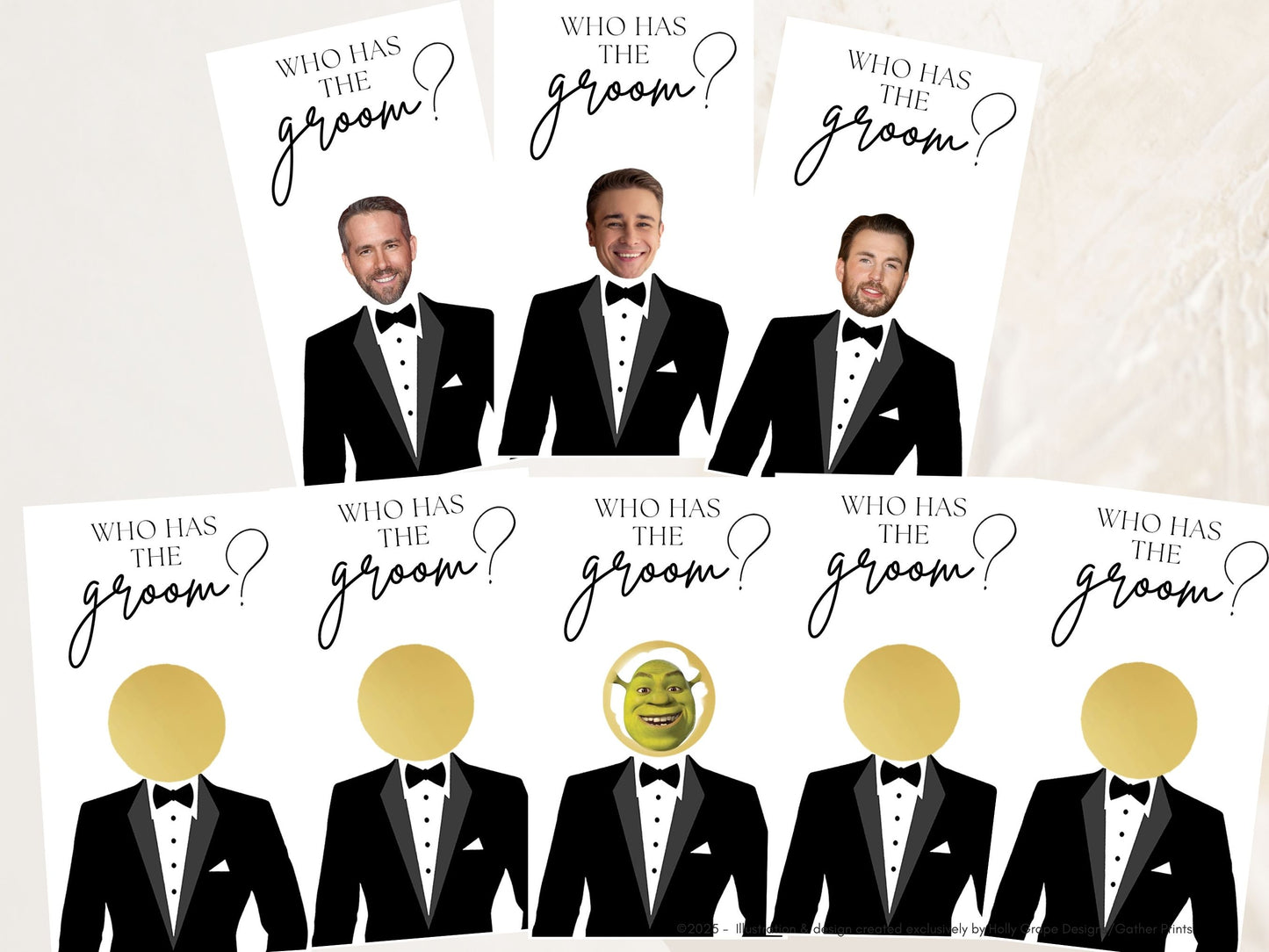 A set of Who Has the Groom scratch off bridal shower game cards – fun printed wedding party game