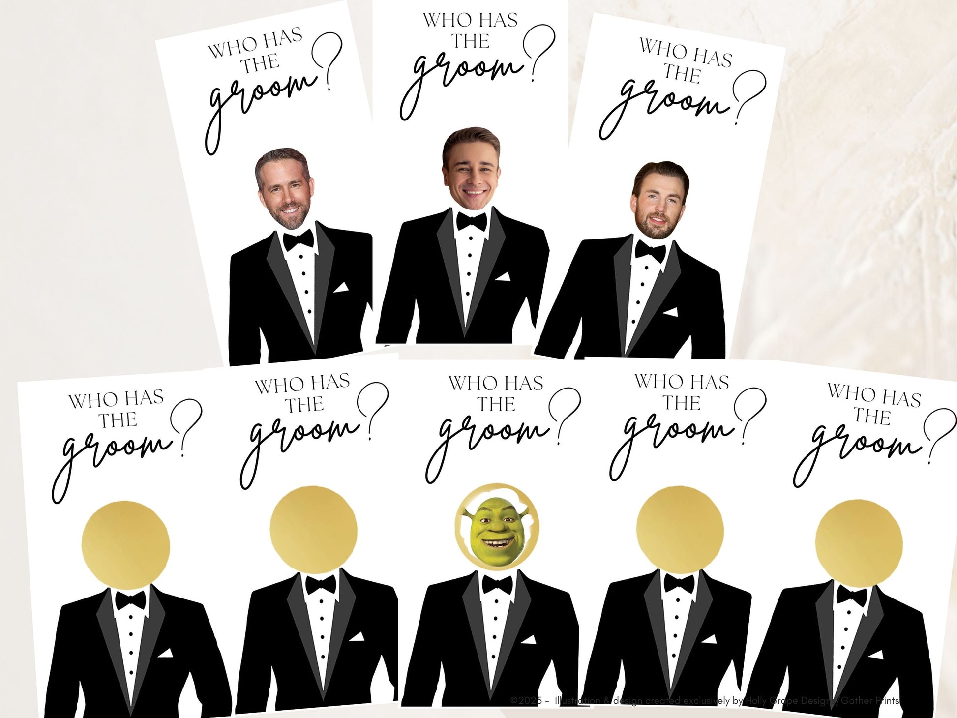A set of Who Has the Groom scratch off bridal shower game cards – fun printed wedding party game