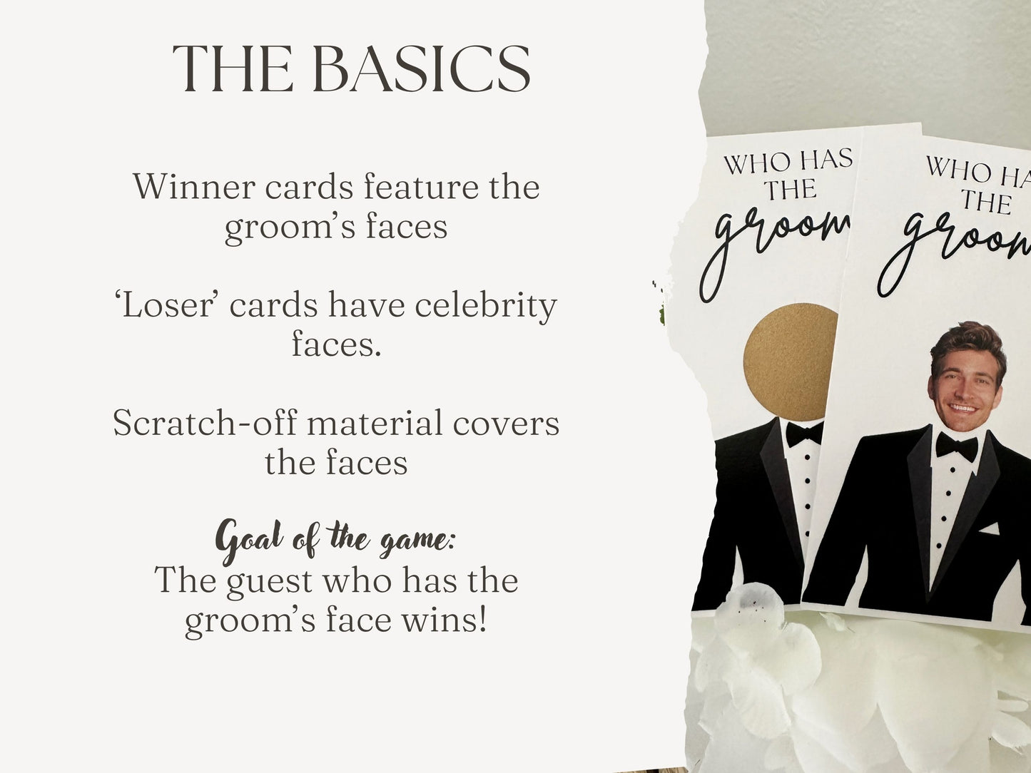 Who Has the Groom scratch off bridal shower game cards – fun printed wedding party game Basic information on how to play